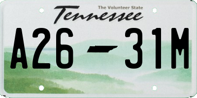 TN license plate A2631M