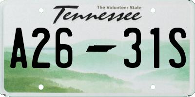 TN license plate A2631S
