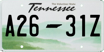 TN license plate A2631Z