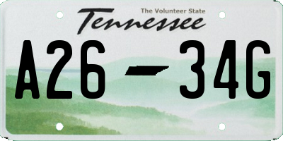 TN license plate A2634G
