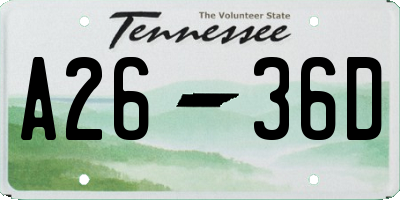 TN license plate A2636D