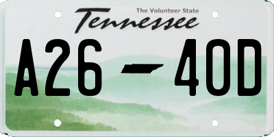 TN license plate A2640D