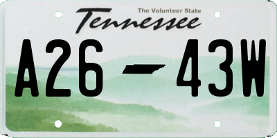TN license plate A2643W