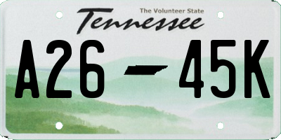 TN license plate A2645K