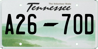 TN license plate A2670D