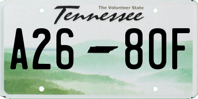 TN license plate A2680F