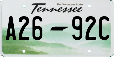 TN license plate A2692C