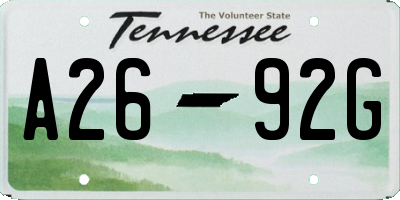 TN license plate A2692G
