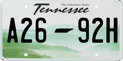 TN license plate A2692H