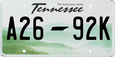 TN license plate A2692K