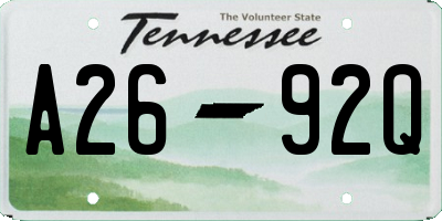 TN license plate A2692Q