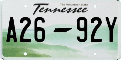 TN license plate A2692Y