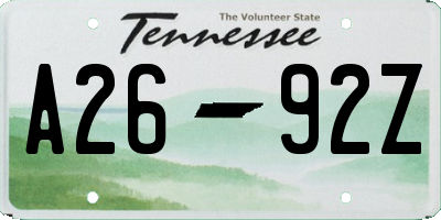 TN license plate A2692Z