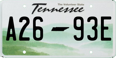 TN license plate A2693E