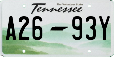 TN license plate A2693Y