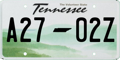 TN license plate A2702Z