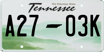 TN license plate A2703K
