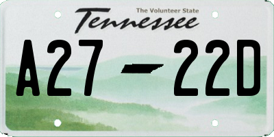 TN license plate A2722D