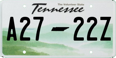 TN license plate A2722Z