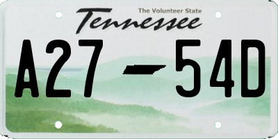 TN license plate A2754D