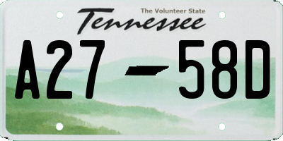 TN license plate A2758D