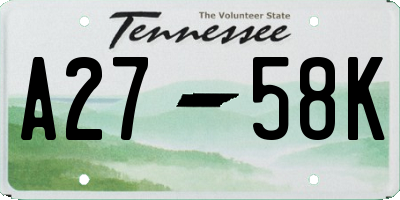TN license plate A2758K