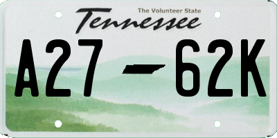 TN license plate A2762K