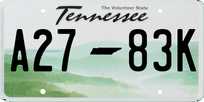 TN license plate A2783K
