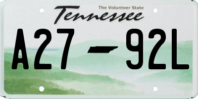 TN license plate A2792L