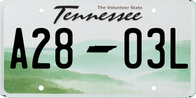 TN license plate A2803L