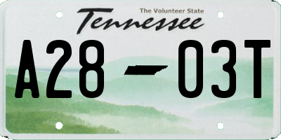 TN license plate A2803T