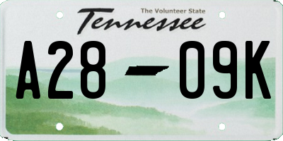 TN license plate A2809K