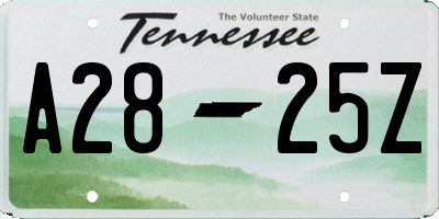 TN license plate A2825Z