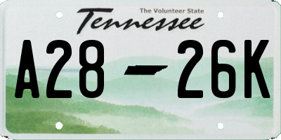 TN license plate A2826K
