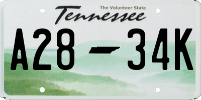 TN license plate A2834K