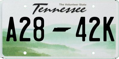 TN license plate A2842K