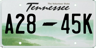 TN license plate A2845K