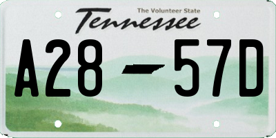 TN license plate A2857D