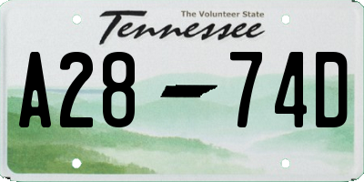 TN license plate A2874D