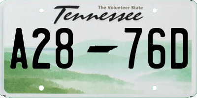 TN license plate A2876D