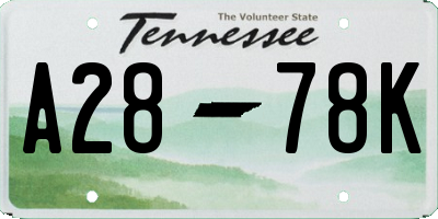 TN license plate A2878K