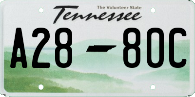 TN license plate A2880C