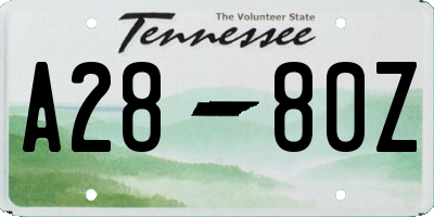 TN license plate A2880Z