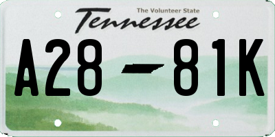 TN license plate A2881K