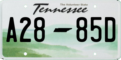 TN license plate A2885D