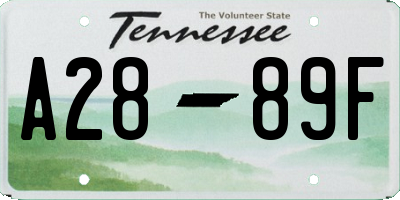 TN license plate A2889F
