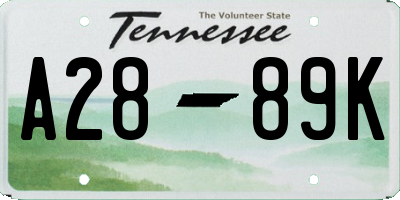TN license plate A2889K