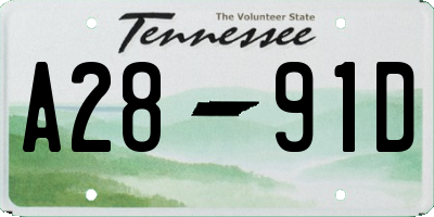 TN license plate A2891D