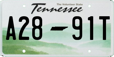 TN license plate A2891T