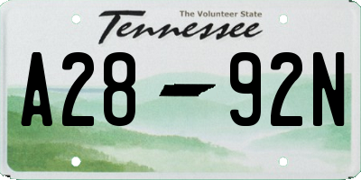 TN license plate A2892N